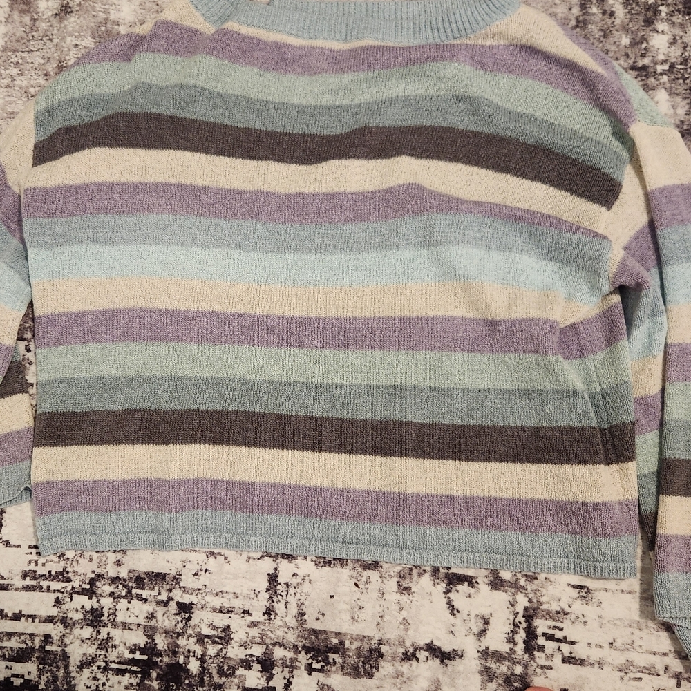torrid Striped Crewneck Sweater in Light Blue, Lavender, Mint, Cream, Gray